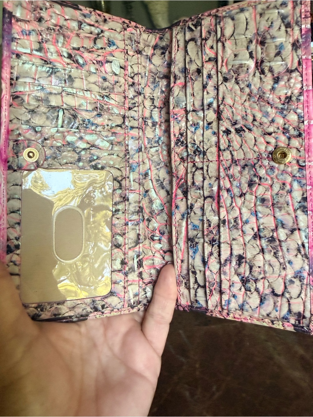 Brahmin Pink and Purple Ombre Croc/Cobra-Embossed Wallet - Picture 3 of 5